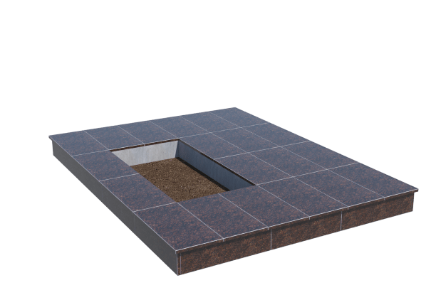 Площадки на могилу в Чапаевске | Площадка с вертикальной (15 см) облицовкой Дымовским гранитом (под цветник)