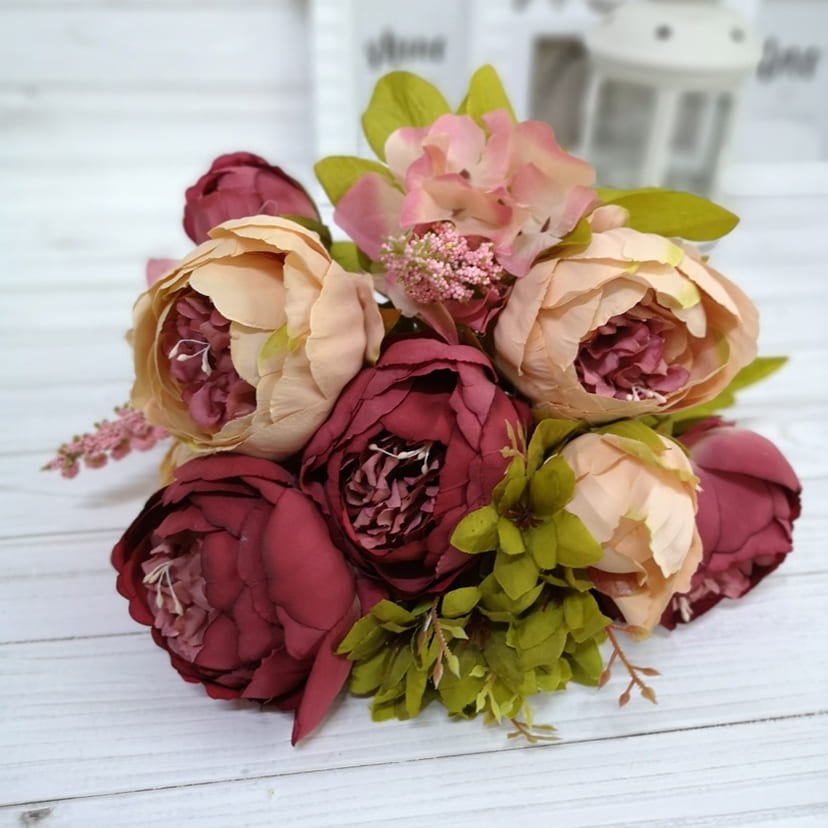 Искусственные цветы в Чапаевске | Цветы искусственные «Пионы», персиково-малиновые, букет