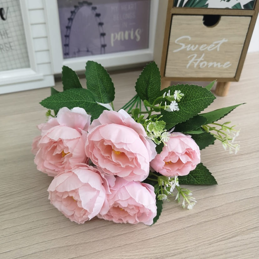 Искусственные цветы в Чапаевске | Цветы искусственные «Минипиончики с гипсофилой», нежно-розовые, букет