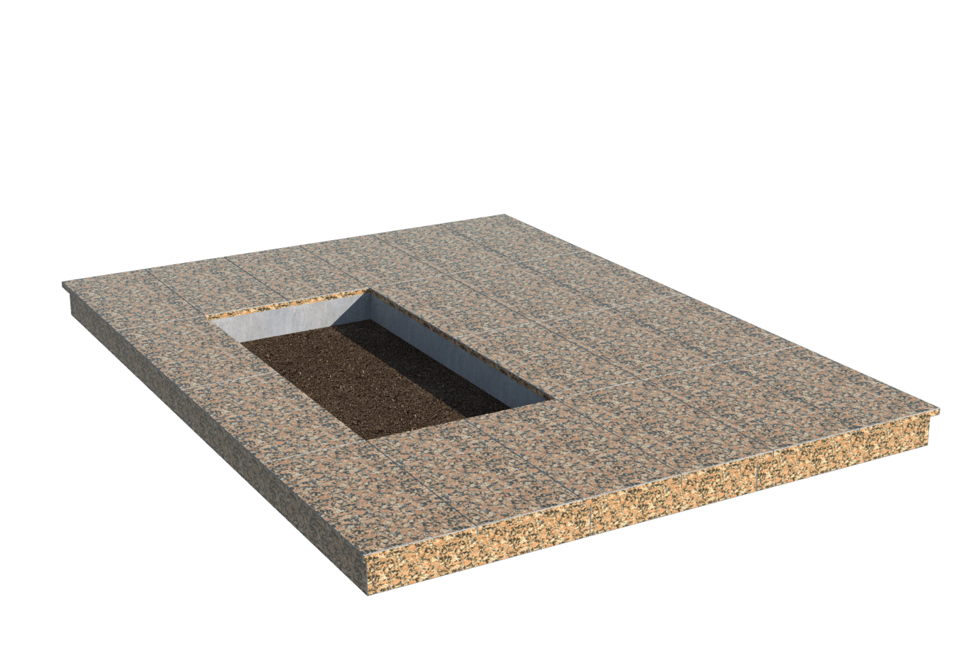 Площадки на могилу в Чапаевске | Площадка с вертикальной (10 см) облицовкой Южно-Султаевским гранитом (под цветник)