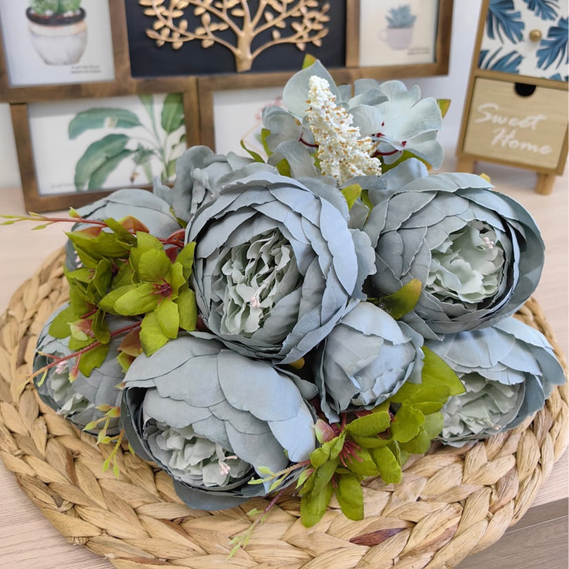 Искусственные цветы в Чапаевске | Цветы искусственные «Пионы», серо-голубые, букет